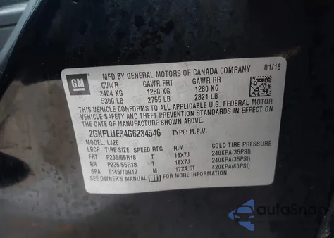 2016 GMC Terrain Slt z USA, uszkodzony, nr VIN 2GKFLUE34G6234546